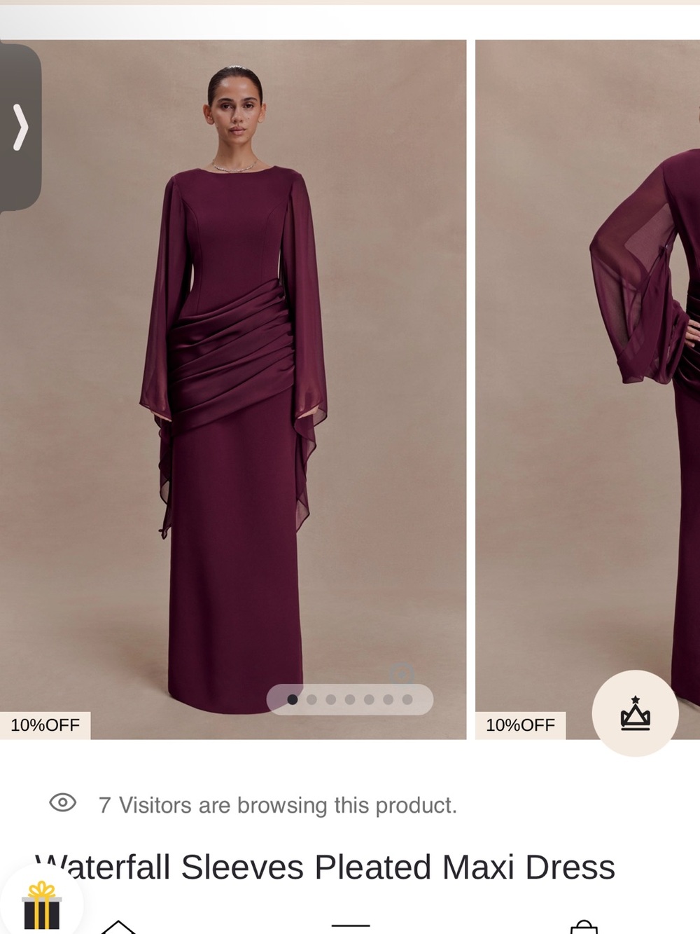 Elegant Plum Maxi Dress with Waterfall Chiffon Sleeves